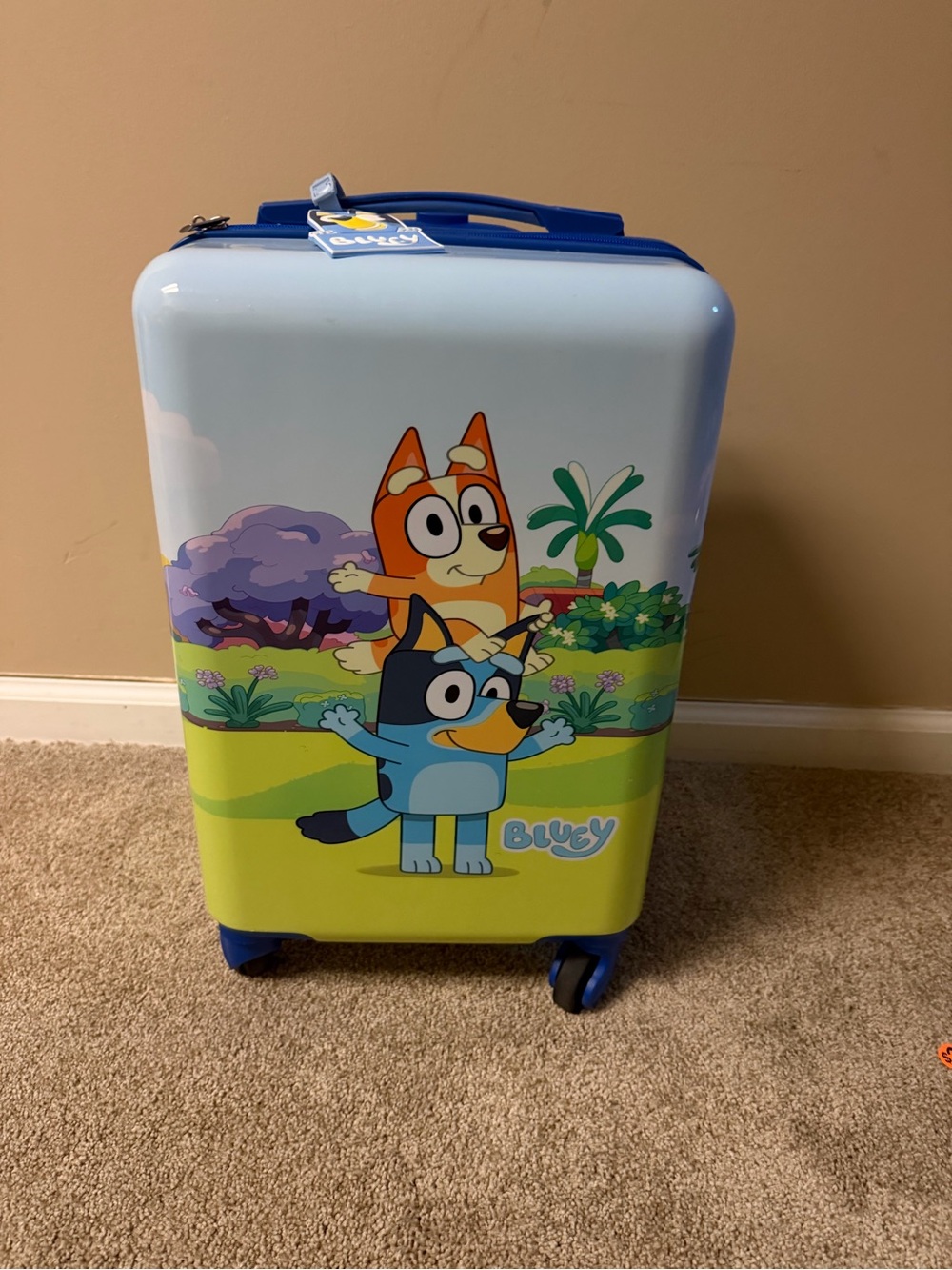 Bluey Kids Hardside Rolling Suitcase - Light Blue used once